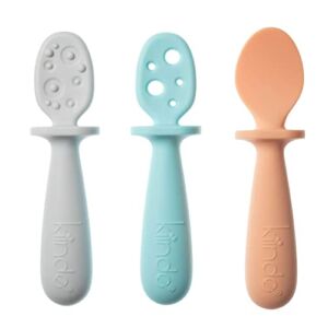 Kiinde Silicone Baby Spoons | Set of 3 Toddler Utensils for Teething & Baby Led Weaning | Developmental Meal Set of Non-Toxic Self Feeding Baby Utensils & Spoons | For Kids Ages 0-12 Months & Beyond