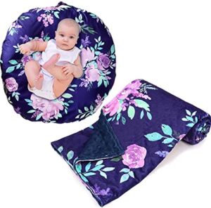 Baby Minky Blanket Newborn Lounger Cover for Girl, Purple Flower Baby Lounger Pillow Cover & Baby Blanket