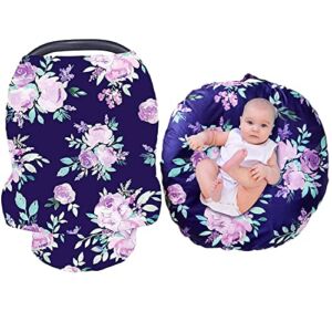 Baby Lounger Cover and Car seat Cover Set, Purple Flower Newborn Lounger Pillow Cover for Boys Girls, Snugly Fit Infant Lounger, Multiuse Car Seat Canopies, Breathable & Reusable
