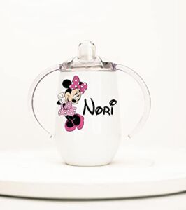 Personalized Insulated Stainless Steel Sippy Cup, Any Name or Text, Minnie Mouse, 10oz, BPA Free, Pink, Sippy cup for toddlers, Sippy cup for baby