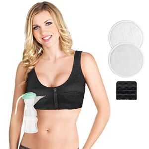 Lictin Pumping Bra Hands Free,Pumping and Nursing Bra in One,Adjustable Breast Feeding Bras with Zipper,Suitable for Breastfeeding-Pumps by Medela,Lansinoh,Philips Avent, Spectra Black,Below S Size