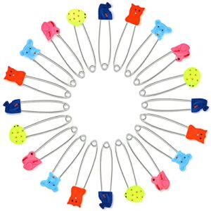 30 Pieces Diaper Pin Baby Safety Pin 2.4 Inch Stainless Steel Diaper Pins with Plastic Head Animal Pattern Kids Newborn Safety Pin with Lock Buckle, Random Patterns