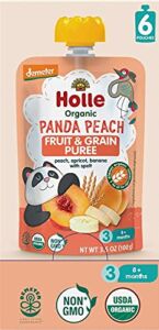 Holle Organic Baby Food – Panda Peach – Non GMO – peach, apricot, banana with spelt – Case of 6 Pouches