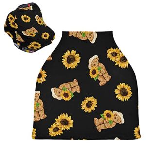 Bear and Sunflower Nursing Cover Breastfeeding Cover, Soft Breathable Car Seat Covers, Stretchy Carseat Canopy Perfect for Boys Girls Infant, Suitable for Shopping Cart/High Chair/Stroller Covers