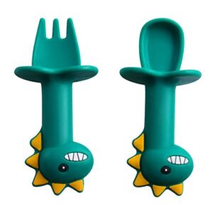 Dinosaur Silicone Baby Feeding Forks and Spoons Set – Baby Dinosaur Spoon Fork-Dino Toys Model