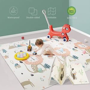 Baby Playmat for Crawling,Extra Large Foldable Play Mat for Babies, Waterproof Non Toxic Anti-Slip Reversible Foam Playmat for Toddlers Kids(79 * 71)