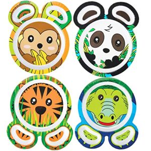 Zoo Friends Mealtime Melamine Feeding Plates – Set of 4 Different Cute Animal Pal Dishes for Kids – Panda, Alligator, Tiger & Monkey – Divided Compartments, BPA Free, Dishwasher Safe