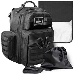 Dad Diaper Bag – Molle-Style Military Diaper Backpack Made of Rugged 900D Waterproof Polyester with Wider Extra-Long Straps, Pouch for Dirty Diapers, Baby Wipes Dispenser & Insulated Bottle Pockets