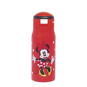 Zak Designs Disney Double-Wall Vacuum Insulated, Stainless Steel Kids Mesa Water Bottle with Flip-Up Straw Spout and Locking Spout Cover, Durable Cup for Sports or Travel (13.5 oz, Minnie Mouse)