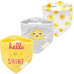 JZLPIN Baby Dribble Bib, Toddler Bandana Bib 3 Packs Super Absorbent Cotton Feeding Bibs 118-Yellow