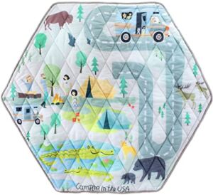 Hexagon Playpen Mat, Baby Play mat, Teepee mat, Play Pen mat 52”x45”, Anti Slip, Padded and Foldable Play Mat (Camping in The USA)