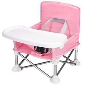 Agudan Baby Travel Booster Seat, Camping Chair with Removable Dining Tray for Baby, Compact Baby Seat with Storage Bag (Pink)