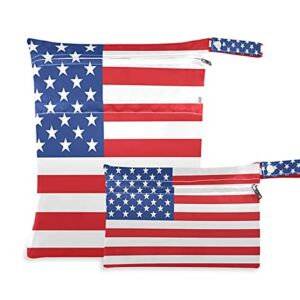 xigua 2PCS American Flag Wet Dry Bags for Cloth Diaper Waterproof Swimsuits Bag with Handle Wristlet for Summer Travel Beach Pouch