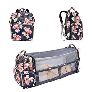 Leefona Diaper Bag Backpack with Folding, with Changing Station Pad, Large Capacity Foldable Bed, Multifunctional Organizer for Women/Mom