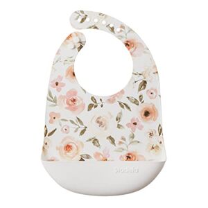Stadela Baby Silicone Feeding Bib, Waterproof Adjustable, Baby Girl, Floral Bohemian Print with Flowers and Roses