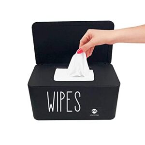 Moorfowl Baby Wipes Dispenser for Bathroom, Upgarde Design(8.2L x 4.9W x 3.9H inches), Minimalist Wipes Holder Container Tissue Storage Box Case with Lid for Home Office Car (Black-New)