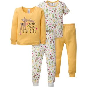 Gerber Baby Girls’ 4-Piece Pajama Set, Yellow Deer Toddler, 3T