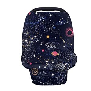 HUIACONG Moon Space Girls Car Seat Covers for Babies Boys Planet Stars Galaxy Baby Carseat Cover Nursing Cover Breastfeeding Scarf Infant Stroller Cove Canopy
