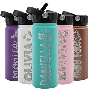Personalized Kids Water Bottle w NAME & 36 ICON FREE ENGRAVING! Custom Toddler Water Bottle for Children | 18 oz – 9 Color | BPA Free – Double Wall Insulated