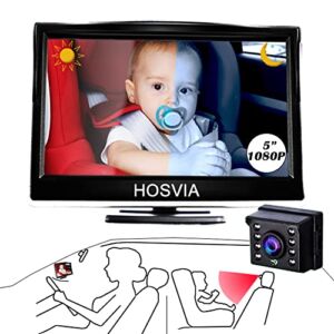 Baby Car Camera, 5 Inch HD 1080P Special Low Light Level Night Vision Baby Car Monitor with Camera,Baby Car Rear Facing Seat Backseat Mirror HD Camera for baby with Wide Crystal Clear View