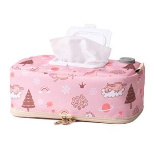 Portable Wipe Warmer Baby Wet Wipes Dispenser/Case/Holder Top Heating Large Capacity Baby Wipes Warmer Bag for Travel Outdoor Napkin Heating Box for Home/Car (Pink)