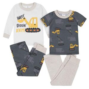 Gerber Baby Boys’ 4-Piece Pajama Set, Dump Truck Grey, 3T