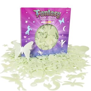 Fantasy Glow Stars, 200-Count Glow in The Dark Stars for Girls with Bonus Hearts, Moon, Unicorns, Dragonflies, Sea Horses, Butterflies, Rainbow Clouds, Princesses and Mermaids