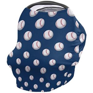 Baby Car Seat Cover, Versatile Stretchy Baseball Navy Blue White Babies Car Seat Protector Stroller Canopy Covers for Babies Travel Breastfeeding Covers