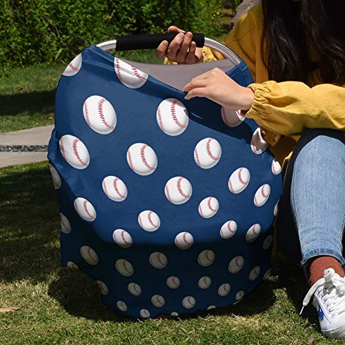 Baby Car Seat Cover, Versatile Stretchy Baseball Navy Blue White Babies Car Seat Protector Stroller Canopy Covers for Babies Travel Breastfeeding Covers | The Storepaperoomates Retail Market - Fast Affordable Shopping