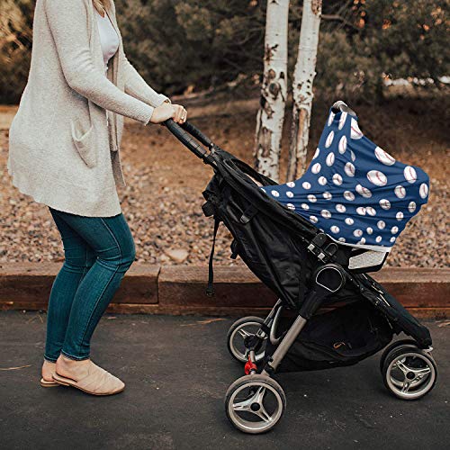 Baby Car Seat Cover, Versatile Stretchy Baseball Navy Blue White Babies Car Seat Protector Stroller Canopy Covers for Babies Travel Breastfeeding Covers | The Storepaperoomates Retail Market - Fast Affordable Shopping