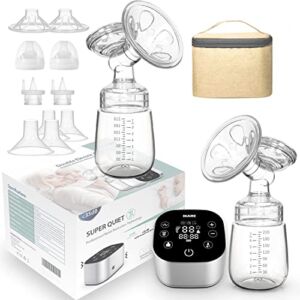 IKARE Upgraded Double Breast Pumps Electric, Portable Hospital Grade Milk Pump with Comfortable 120 Levels Free-Style, Quiet Rechargeable Breastfeeding Pump. (Gray)