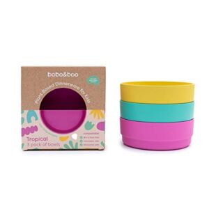 Bobo&Boo Plant-Based Colorful Kids Bowls – Dishwasher and Microwave Safe – Set of 3 – Melamine-Free and Bpa Free – Baby Bowls and Toddler Dish Sets For Boys and Girls – TROPICAL