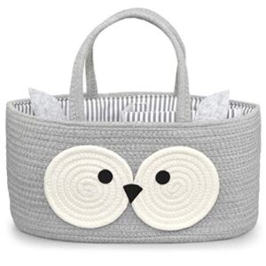Diaper Caddy Organizer Baby – 100% Cotton Rope Canvas – Owl Design for Changing Table, Portable Toy Storage, Nursery Decor for Boy and Girl