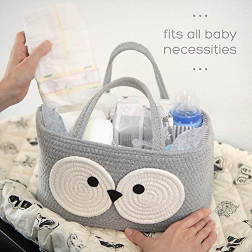 Diaper Caddy Organizer Baby – 100% Cotton Rope Canvas – Owl Design for Changing Table, Portable Toy Storage, Nursery Decor for Boy and Girl | The Storepaperoomates Retail Market - Fast Affordable Shopping
