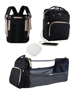 5 in 1 Diaper Bag Backpack, NAECOUS Travel Bassinet Bag Foldable Baby Bed, Foldable Changing Station, Waterproof, USB Charging Port, Baby Bag Portable Crib (Black)