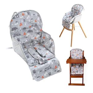 High Chair Pad, High Chair Cushion, Cute Pattern, Comfortable Seat Belt Design, Soft and Comfortable Seat Cushion Breathable Pad, Baby Sits More Safe and Comfort( Gray Animal Pattern)