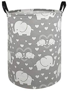 DUYIY Canvas Storage Basket with Handle Large Organizer Bins for Dirty Laundry Hamper Baby Toys Nursery Kids Clothes Gift Basket (love elephant)