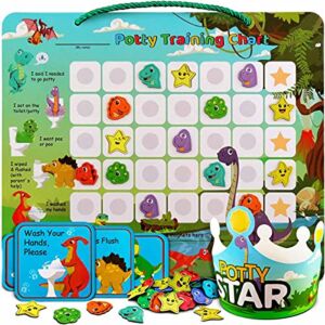 Potty-Training-Chart-with-35 Reusable Magnetic-Stickers. A Dinosaur Potty Chart That Reward Toddlers – Motivational Toilet Potty Training Stickers Chart for Boys & Girls (Dinosaurs)