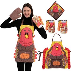 Joyin 3 Pcs Thanksgiving Kitchen Linens Set with Apron, Oven Mitts and Pot Holder in Turkey Design , Thanksgiving Kitchen Accessories