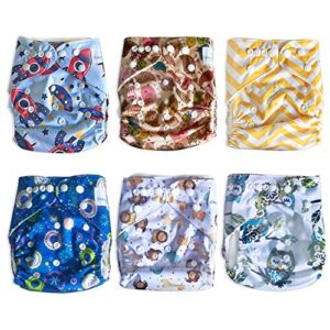 Ossum Baby Premium Reusable Cloth Diapers (New) – 6 Waterproof Diaper Covers + 6 Bamboo Cotton Inserts (Super Soft & Absorbent) + Wetbag