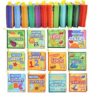 JOYIN 12 Pcs Baby Bath Books, Nontoxic Fabric Soft Baby Crinkly Cloth Books, Newborn Waterproof Bathtub Pool Toys Books, Infant Early Education First Toys for Toddlers Kids Birthday Gifts