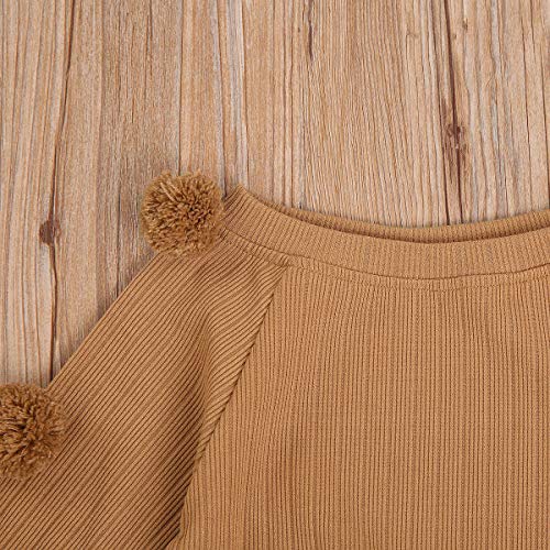 Kids Toddler Baby Girl Fall Winter Outfit Long Sleeve Pompom Knitted Shirt Sweater Top Button Skirt 2PCS Clothes Set (Khaki, 6-7 Years) | The Storepaperoomates Retail Market - Fast Affordable Shopping