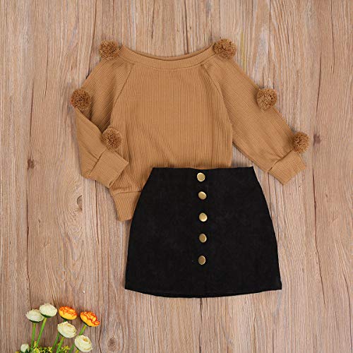 Kids Toddler Baby Girl Fall Winter Outfit Long Sleeve Pompom Knitted Shirt Sweater Top Button Skirt 2PCS Clothes Set (Khaki, 6-7 Years) | The Storepaperoomates Retail Market - Fast Affordable Shopping
