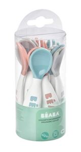 BEABA Toddler Self Feeding Cutlery, Set of 10 (6 Spoons + 4 Forks), Breeze