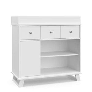 Storkcraft Modern Nursery Changing Table Combo Dresser (White) – Removable Changing Table Topper Fits Standard-Size Baby Changing Pad, 2 Drawers, 1 Cabinet, Storage Shelves