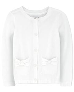 The Children’s Place Baby Toddler Girls Bow Pocket Cardigan, White, 5T