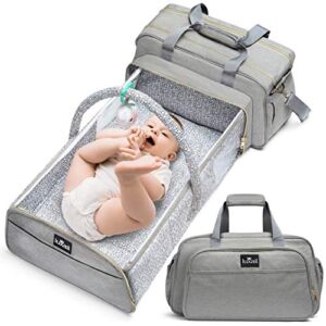 Diaper Bag Backpack Combo Changing Mat Station,Portable , 4 In 1 Foldable , Mosquito Net Included, – Lightweight Design Wears 4 Ways – Spacious Interior – 19.6 x 10.2 Inches Travel Baby Bag