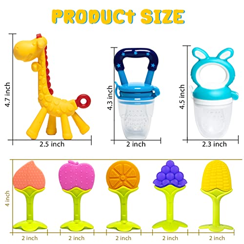 HONGTEYA Teething Toys for Babies 0-6 Months 6-12 Months 6 Pack- 4 Teethers for Babies Baby 2 Fruit Feeders for Newborn Infants BPA Free Natural Organic Freezer Silicone Baby Teethers Set (Blue) | The Storepaperoomates Retail Market - Fast Affordable Shopping