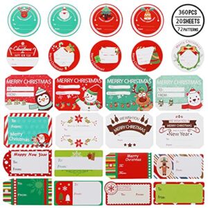 360 Pieces Christmas Sticker Labels Self Adhesive Tag Stickers Santa Snowmen Xmas Tree Deer Holiday Decorative Presents Labels Decals Christmas for Friends