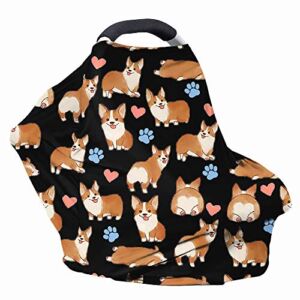 Micandle Cute Corgi Baby Car Seat Covers for Boys Girls, Nursing Cover Breastfeeding Scarf Soft Breathable Stretchy 360 Coverage
